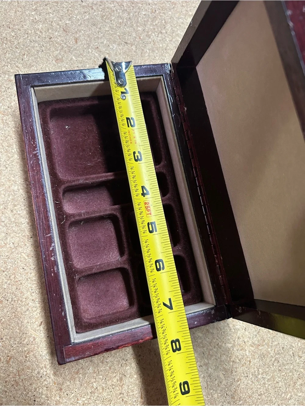 Antique-Style Wooden Jewelry Box with Brass Corner Accents - Dark Mahogany